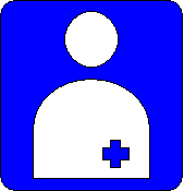 青い背景に白の人の形がありお腹のあたりに青の十字のマークがあるオストメイトマークの画像