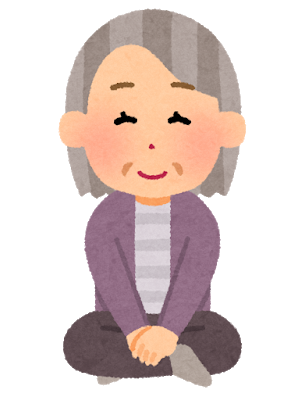 あぐらの姿勢を取る高齢女性のイラスト