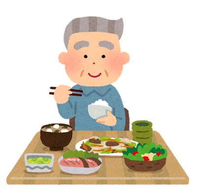 食事をとる高齢男性のイラスト