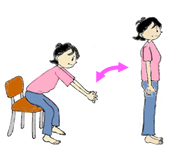 立ち上がりのストレッチをする女性のイラスト