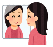 鏡に写った自分を見る女性のイラスト
