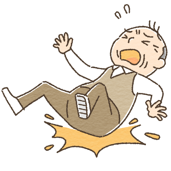 倒れて尻餅をつく男性のイラスト