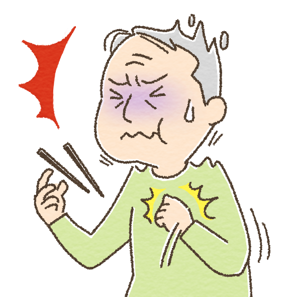 食べものを詰めてしまう男性のイラスト