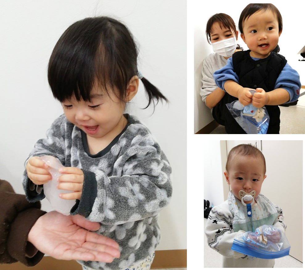 作ったスライムで遊ぶ子どもたち
