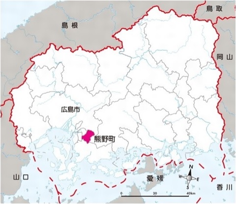 広島県と熊野町の位置関係を示した地図