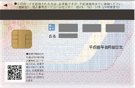 マイナンバーカードの裏面の見本