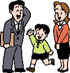 女性と子どもが男性に挨拶しているイラスト