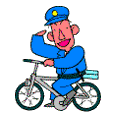 警察服を着た男性が、敬礼をしながら自転車に乗っているイラスト