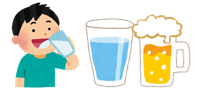 ビールと水を飲む男性のイラスト