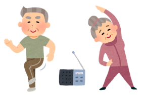 ラジオ体操をする男女2人のイラスト