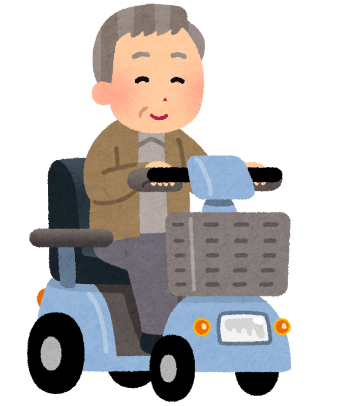 青いシニアカーに乗る男性のイラスト