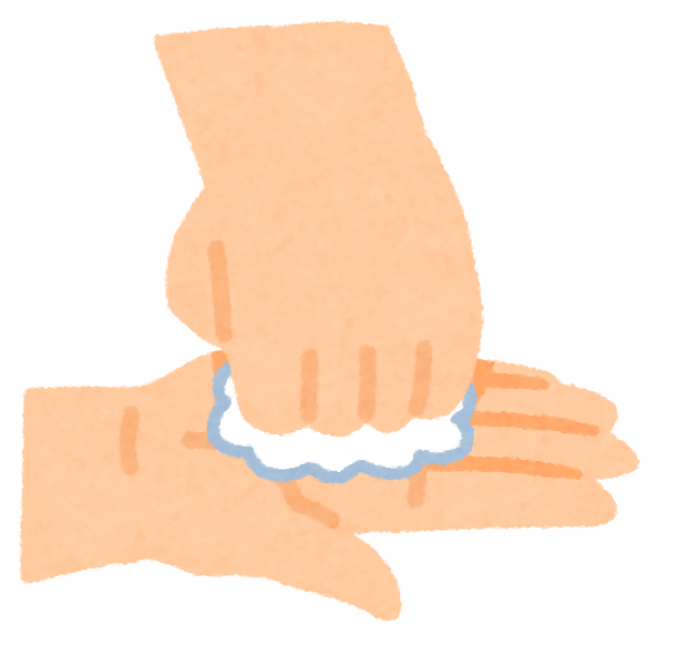 手のひらの泡ソープを拳骨潰すイラスト