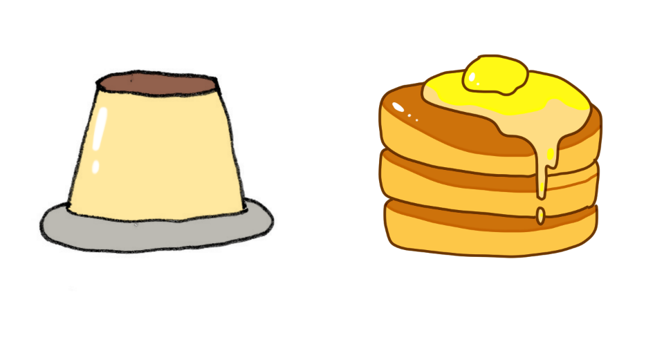 プリンとパンケーキのおやつのイラスト