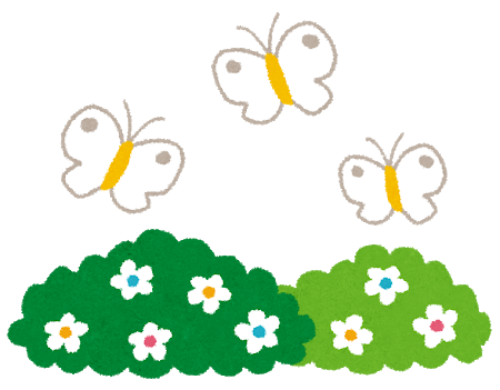 草むらの上を飛んでいる蝶々のイラスト