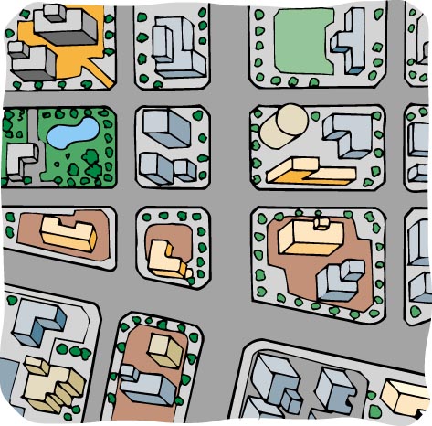 建物が立体のように描かれた地図のイラスト