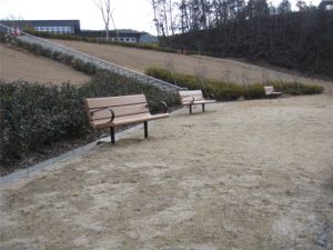 ベンチが複数ある憩いの広場の写真