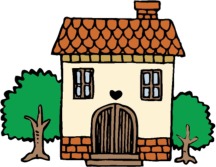 周辺に木が生えている一軒家のイラスト