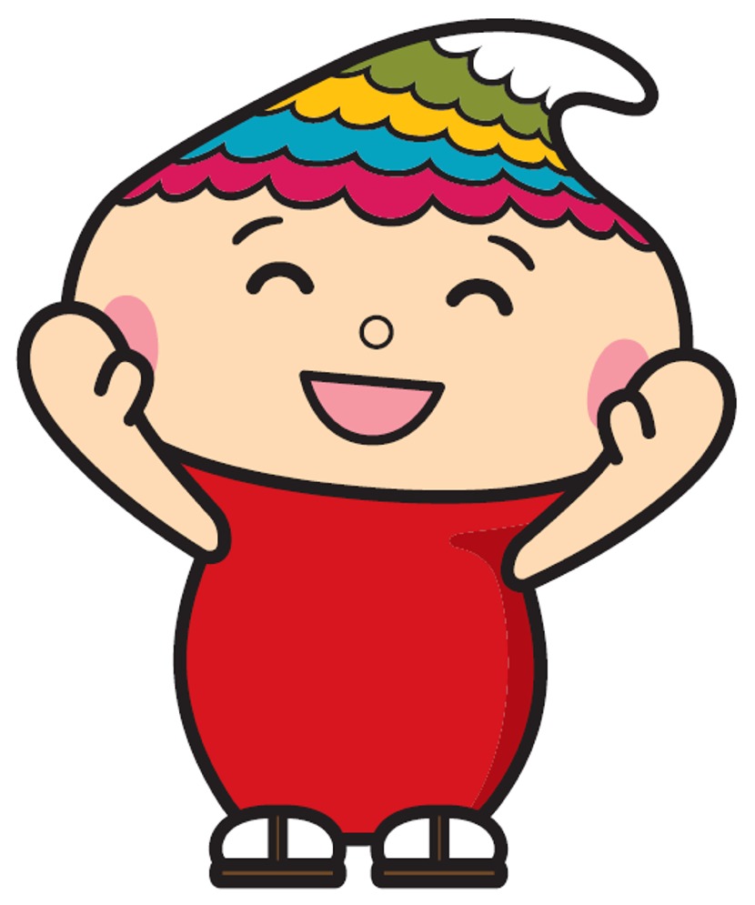 両手を上げている笑顔のふでりんのイラスト