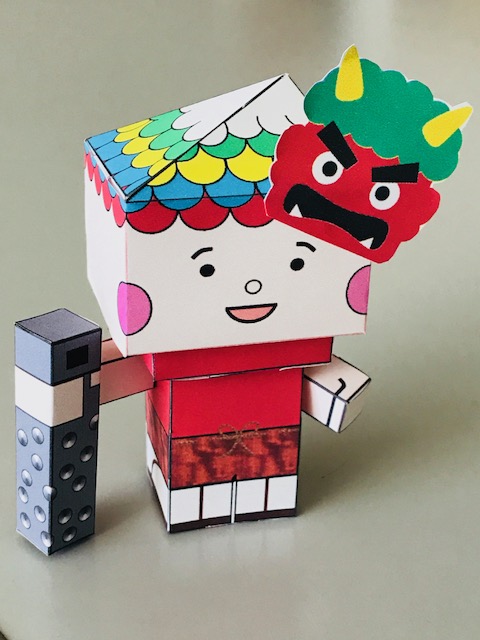 ペーパークラフトで作られた節分バージョンのきゅーびっくふでりんの写真