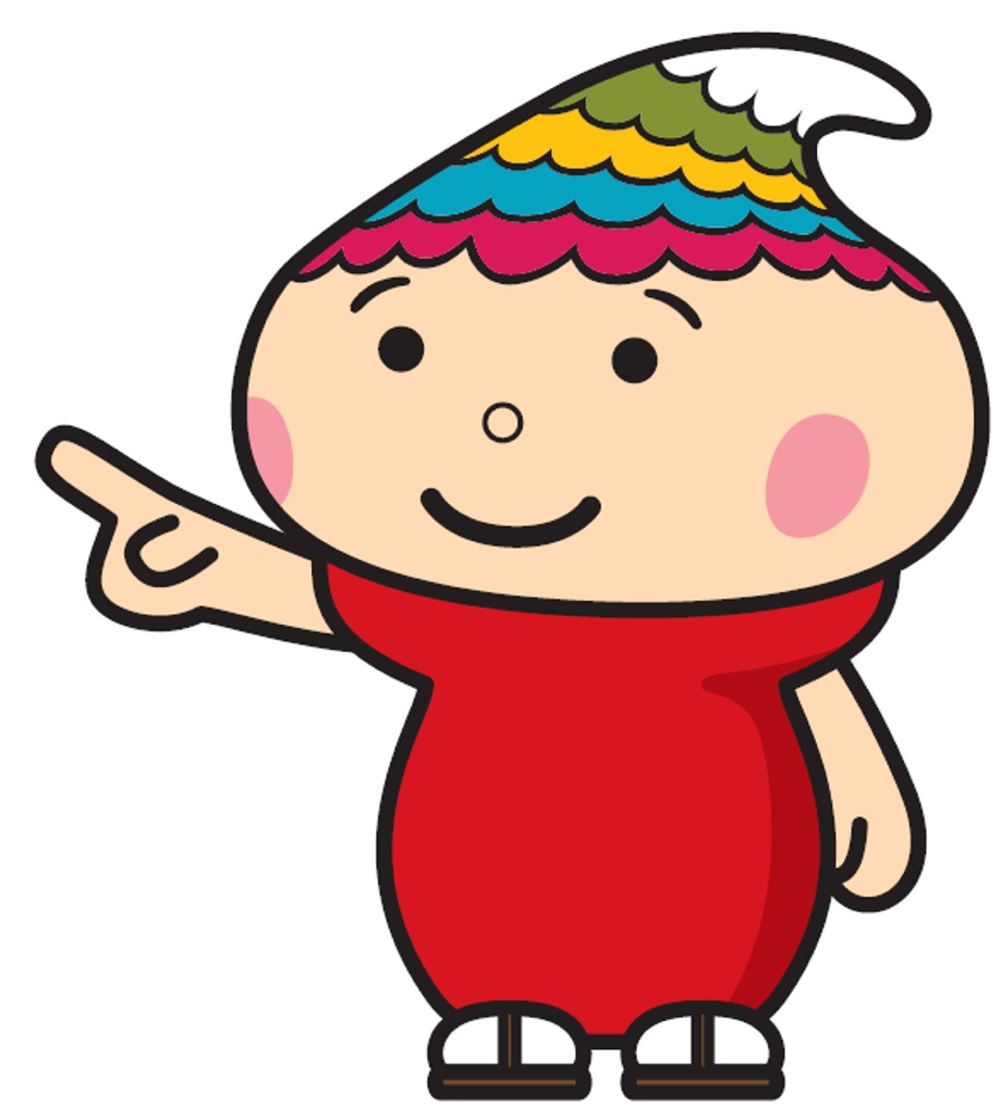 口を閉じて指をさしているふでりん