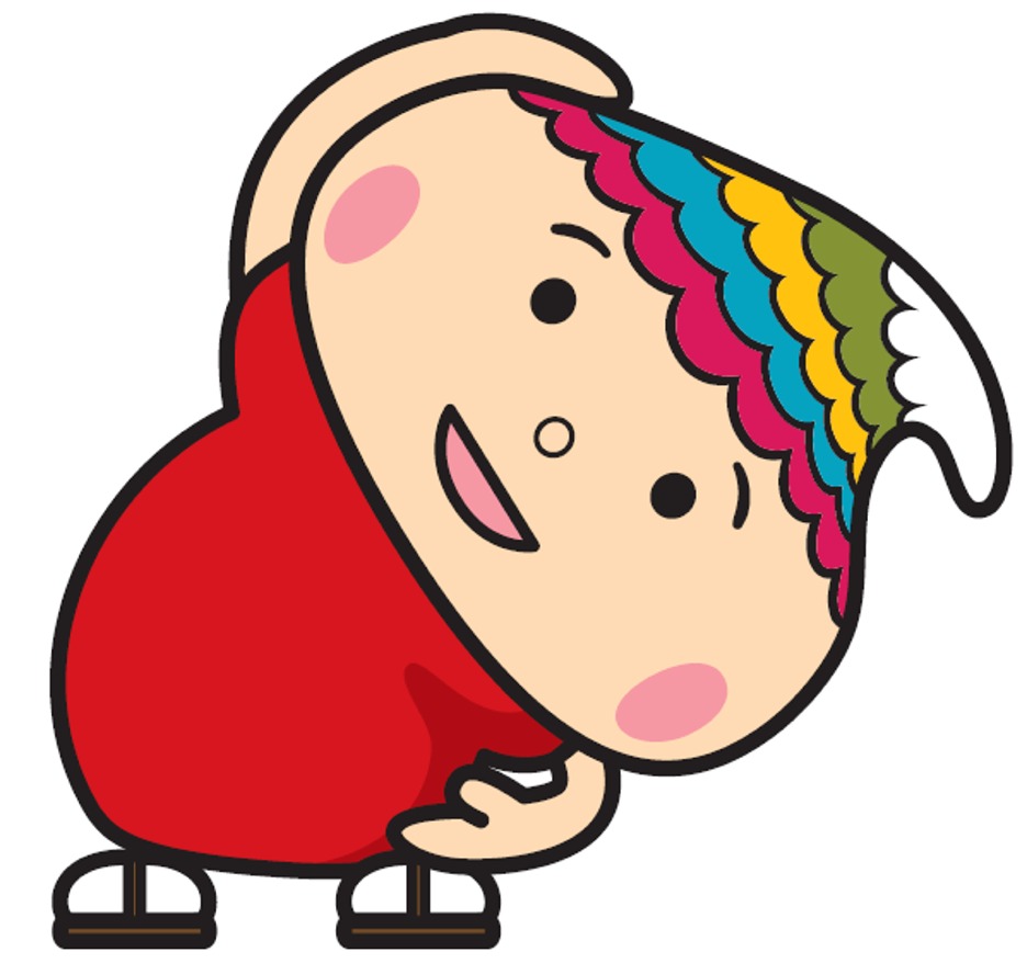 手を頭の上で伸ばしているふでりん