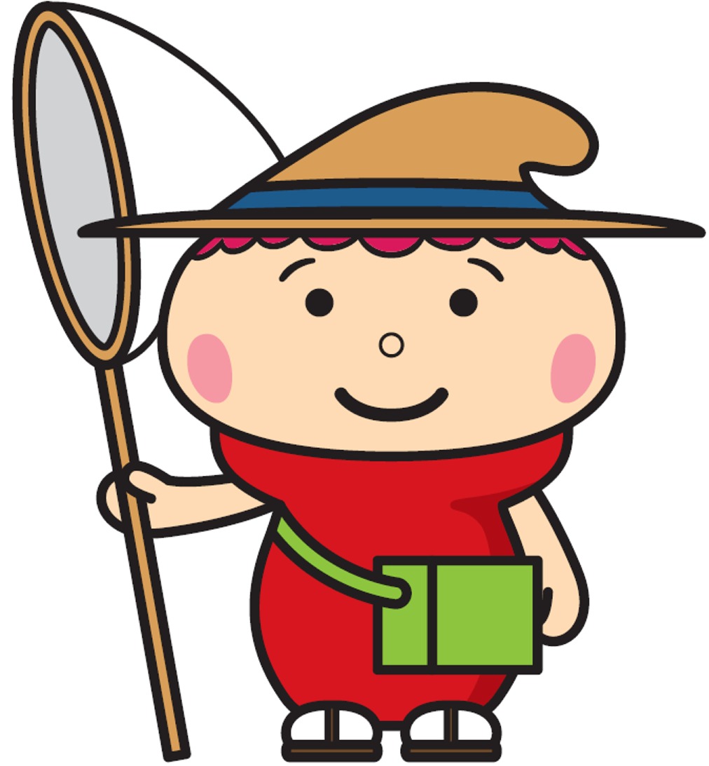 むぎわら帽子を被り虫網を持ったふでりん