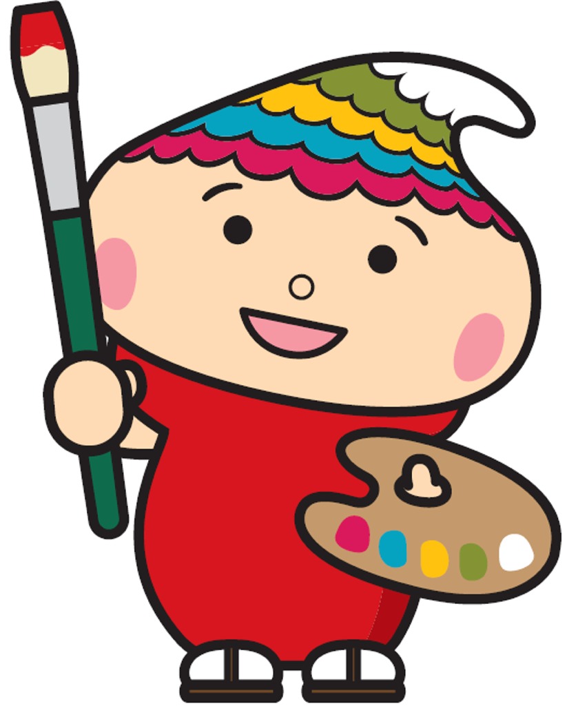 絵の具のついた筆を持ったふでりん