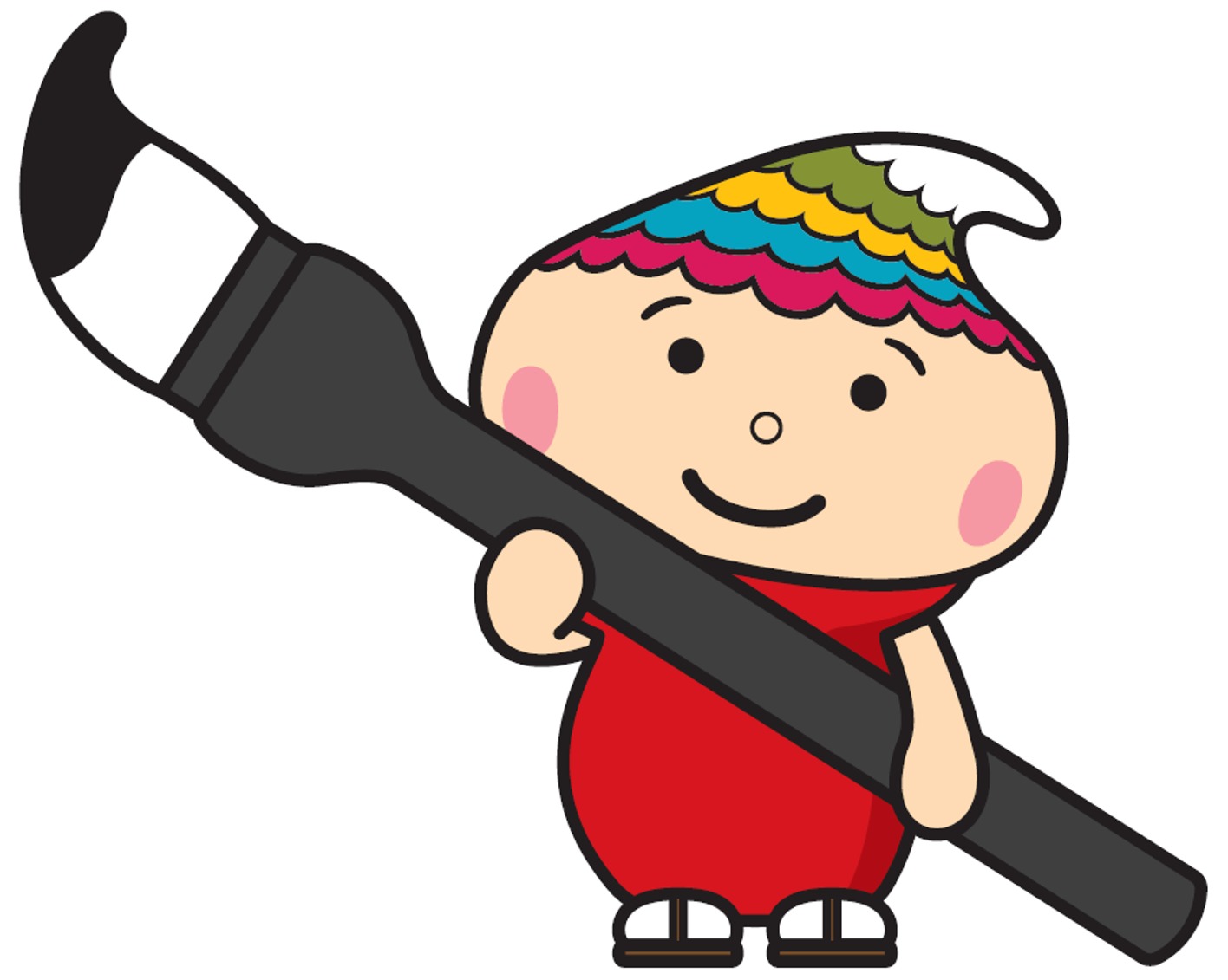 大きな筆を持ち口を閉じているふでりん
