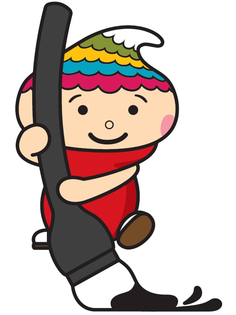 大きな筆を持ち右側に向かって書いているふでりん