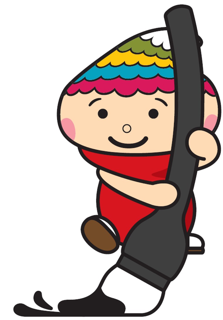 大きな筆を持ち左側に向かって書いているふでりん