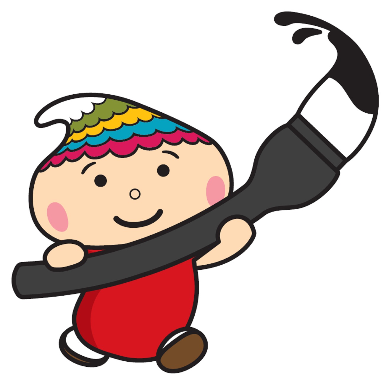 大きな筆を持ち上げて口を閉じているふでりん