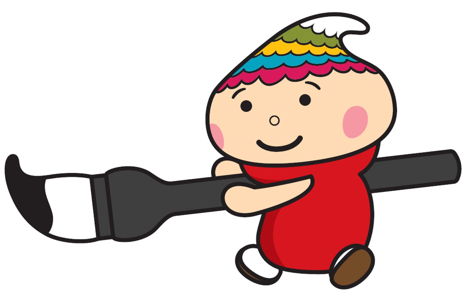 両手で大きな筆を持っているふでりん