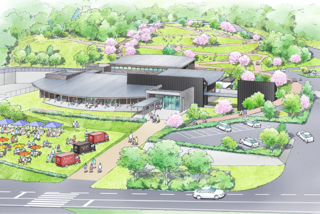 観光交流拠点「(仮称)筆の里創造の丘公苑」のイメージを描いたパース図