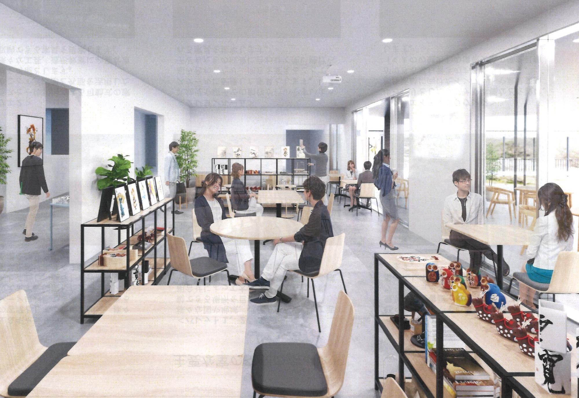 綺麗なオフィスに木をベースにした家具が置かれている写真