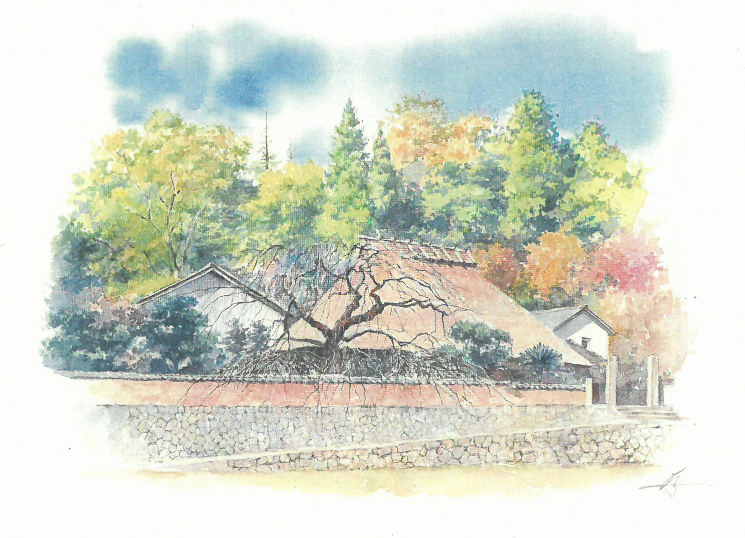 画家野村重存さんが描いた民家1