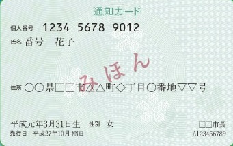 通知カードの表の見本